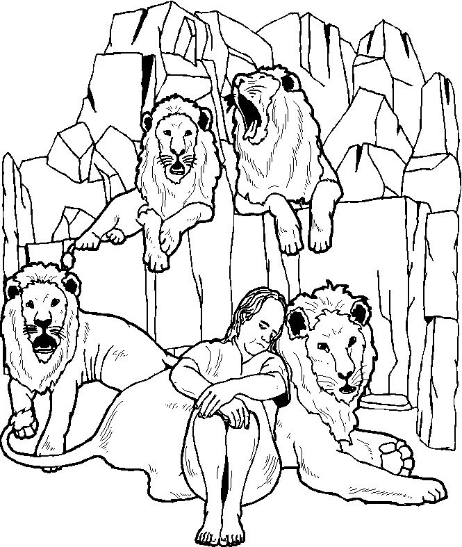 coloriage l enfant dans la fosse aux lions